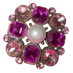 Vintage Rhinestone Brooch Pink Magenta Glass Stones Faux Pearl